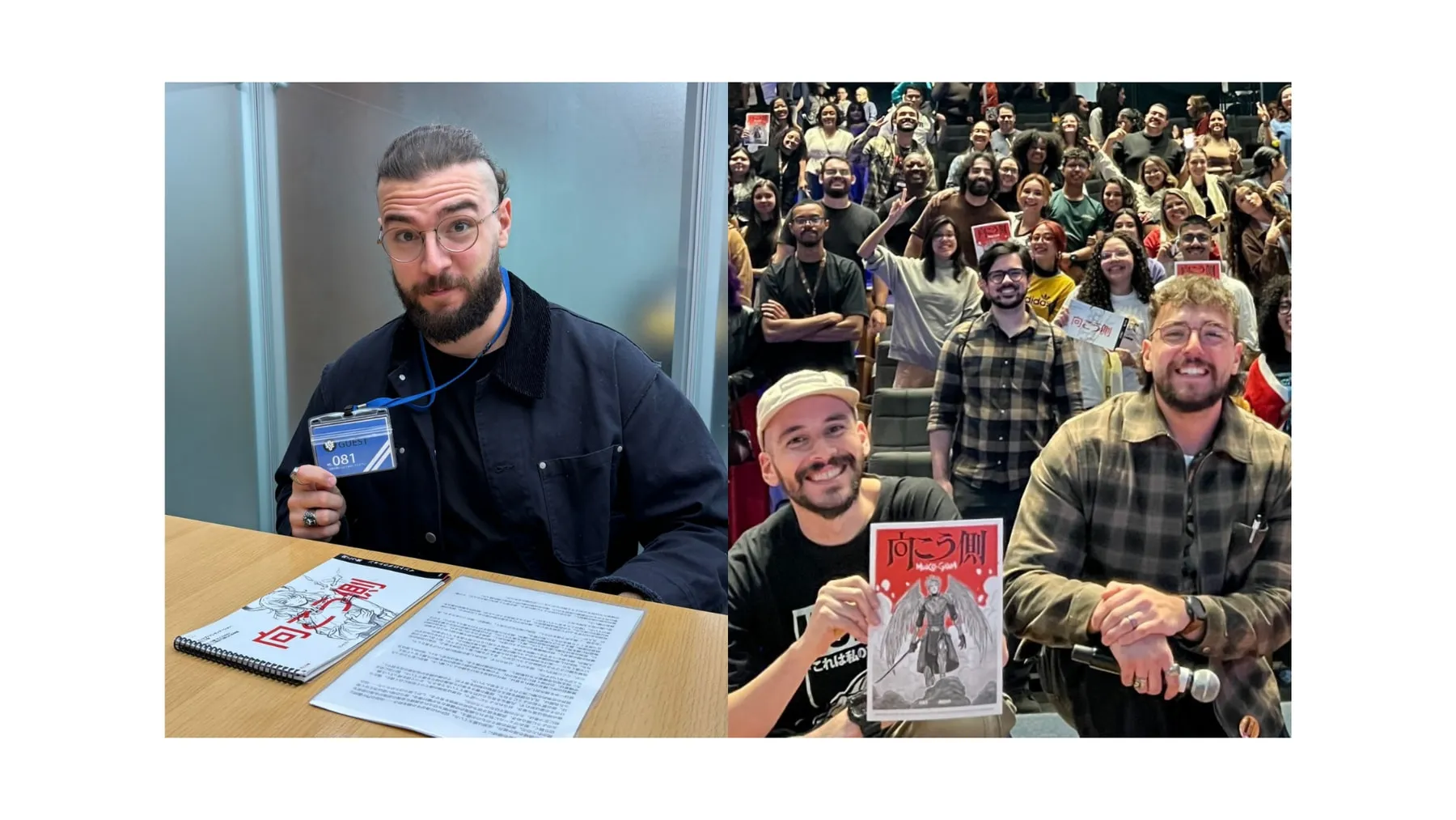 Isra na Shueisha, em Tóquio, e os autores com o público num evento